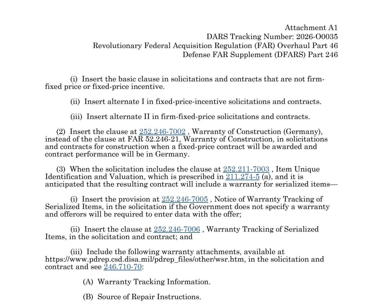 Prescription for 252.246-7006